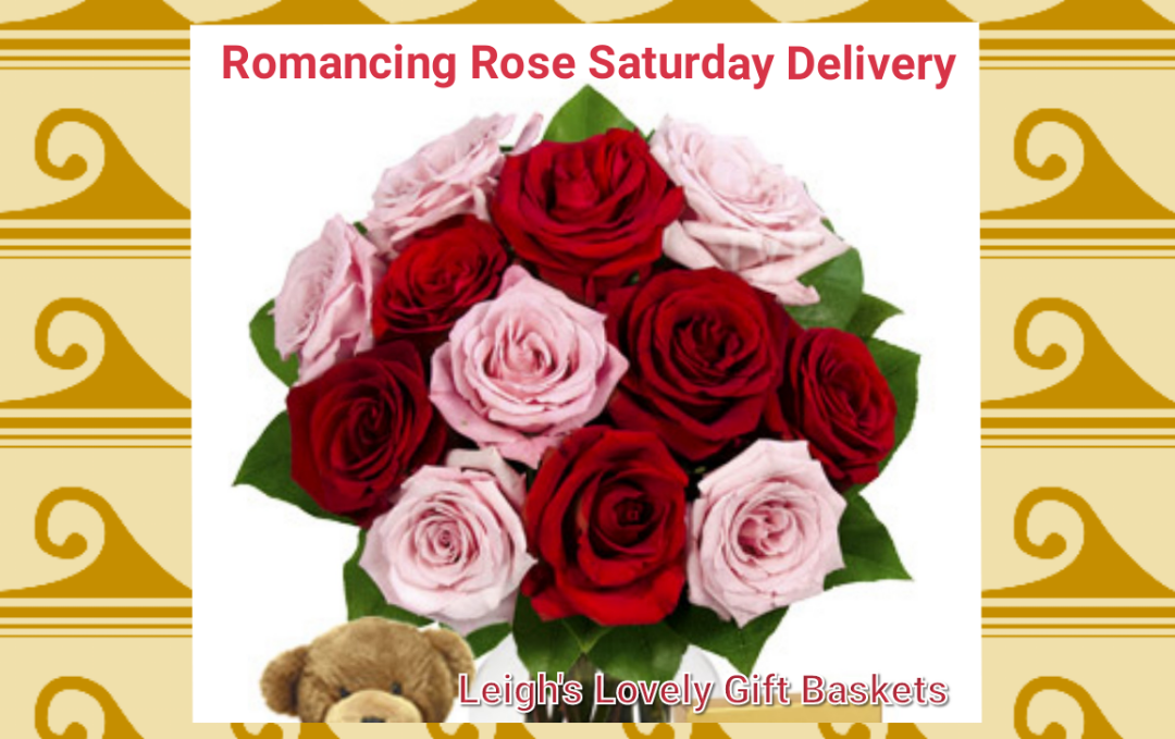 Romancing Rose Bouquet Saturday Delivery. A luxurious bouquet of pink and red roses will be delivered with a glass vase, adorable teddy bear and box of chocolates. Freshness Guaranteed. Special Saturday Delivery $22.95 Ships by UPS in a box straight from our Flower Farms. Sorry No Saturday shipping to hospitals and funeral homes
VASE MAY VARY