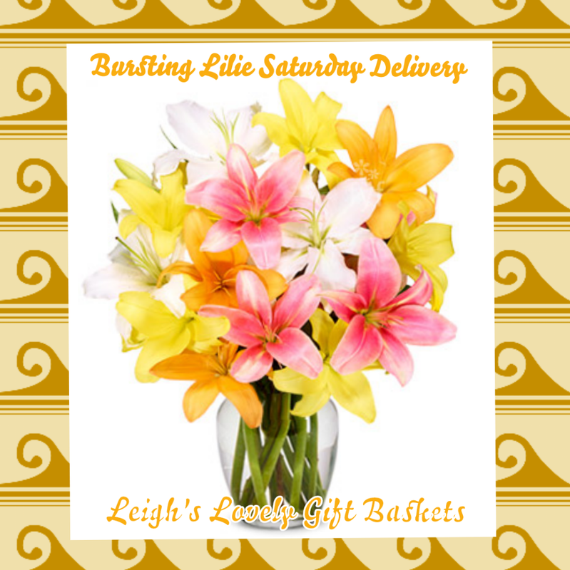 Bursting Lilie Bouquet with Saturday Delivery
Tropical bouquet of fragrant Asiatic lilies bursting in a variety of colors from pink to yellow, orange and white. Bouquet includes Seasonal Lilies in assorted colors and a clear glass vase, Personalized Card Message is included. Freshness Guaranteed. Special Saturday Delivery $22.95 Ships by UPS in a box straight from our Flower Farms. Sorry No Saturday shipping to hospitals and funeral homes
VASE MAY VARY