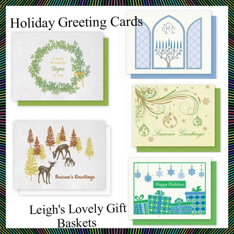  Holiday Greeting Cards  includes five cards in a single  design. Twenty holiday inspired designs are available. Cards are embedded with a variety of wildflower seeds. Select the Holiday Greeting Cards category.