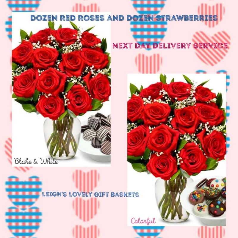Dozen Red Roses and Dozen Oreos
This winning combination is delivered via UPS Overnight Shipping with everything needed to impress. Roses are arranged in a bouquet. Trim ends and add to the glass vase ( included) with water and the packet of flower food. These roses are shipped pre-bloomed and will completely bloom in 2-3 days and last for weeks. Oreos are dipped in Belgian Milk Chocolate and  decorated with drizzled icing.