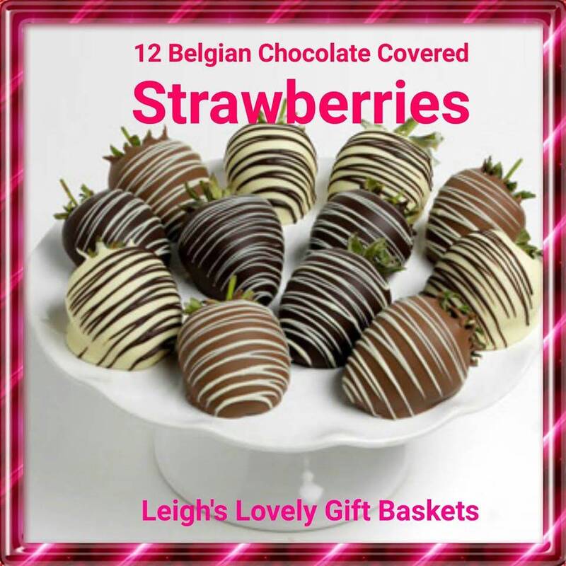 12 Belgian Chocolate Dipped Strawberries
 12 Fresh strawberries are hand-dipped in Belgian dark, white and milk chocolate and artfully decorated with contrasting chocolate drizzles.
Available for Next Day Delivery. Order before 11 am EST. This photo connects to Leigh's Lovely online gift boutique
