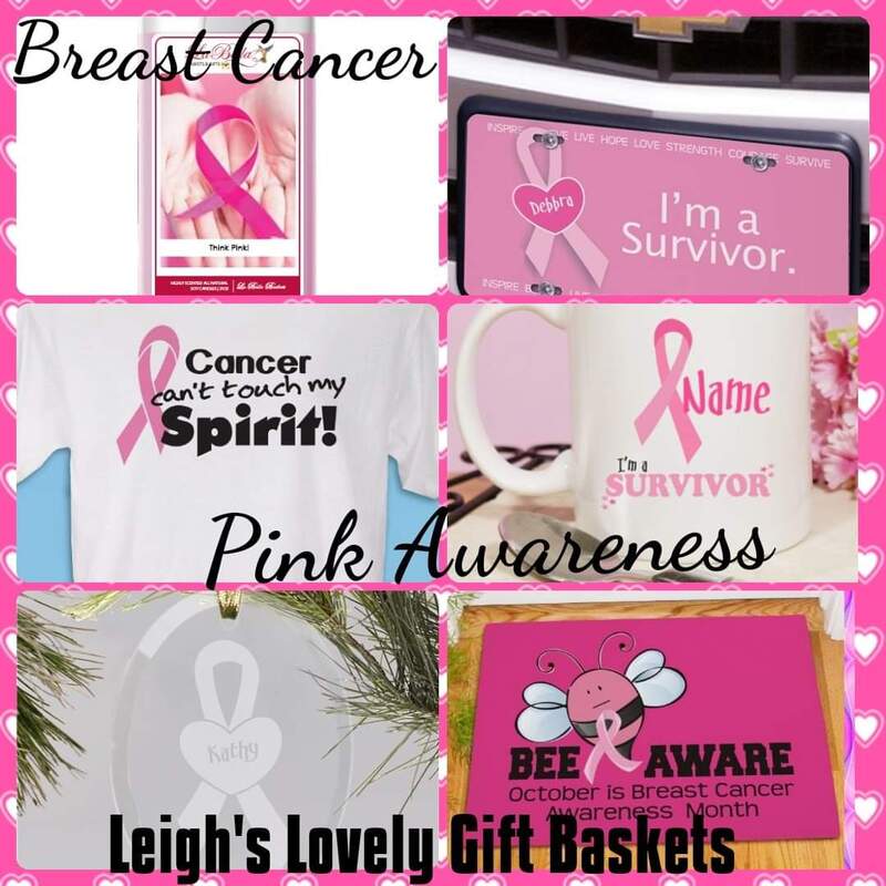 Photo Collage link connects to Leigh's Shopping Website. Personalized Breast Cancer Awareness gifts and scented candles . 