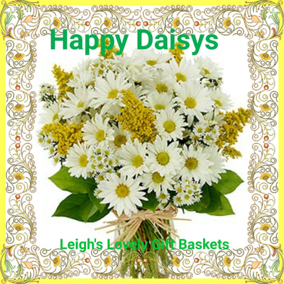 Happy Daisys Bouquet is a simply delightful bouquet of White Daisies  and Yellow Solidago  in a fluted glass vase and tied with raffia. Same Day Delivery Service available Monday- Friday. Order before 10 am EST. 
 
 