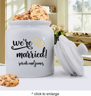 We're Married Cookie Jar shown. Personalize with couple's first names. 