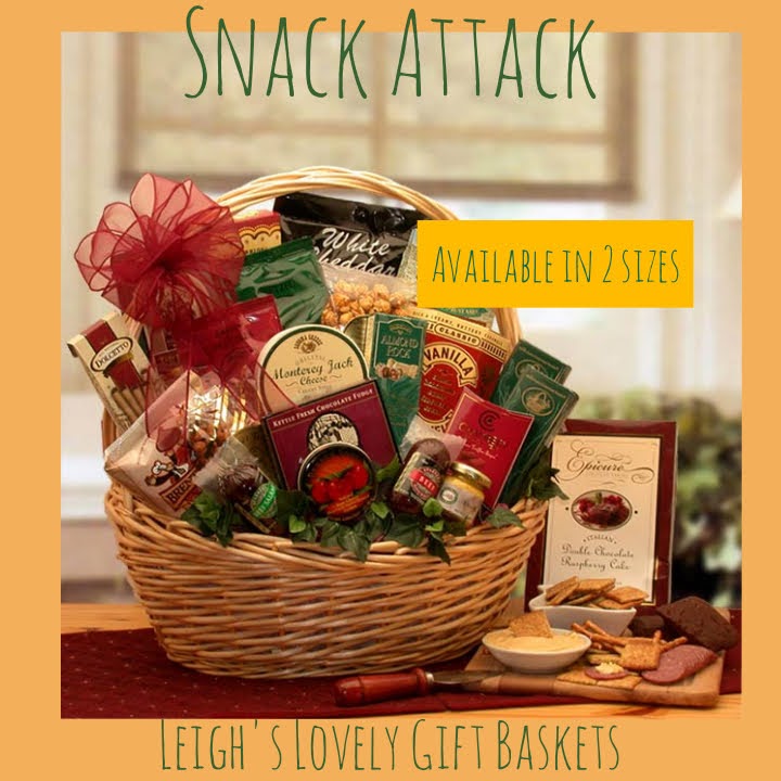  Natural Wicker gift basket is overflowing with popcorn, Pretzels, Caramel Corn, Summer Sausage,
Sherwood wafer cookies, Cherry Sours, 
Crackers, Cheese Spread, Truffles,
 Pretzel Dipping Sticks,
Caramels and more! 
 Available in small and medium.