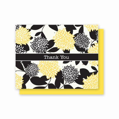 Yellow, Black and White Chrysanthemum Printed  5 pack of Cards with Wildflower Seeds. Photo Link