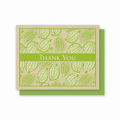 Green tonal print with leaves. Embedded with wildflower seeds. 5 pack of cards. Photo link