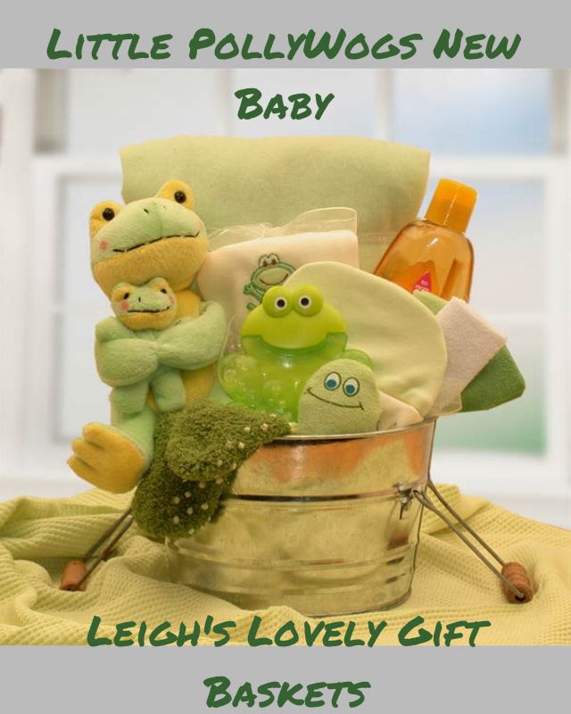Make baby's bath time fun with this adorable frog themed bath set! Includes Mommy and me plush frogs,
baby Teether,
J and J baby shampoo, baby booties,
baby washcloth set,
baby beanie, baby blanket,
baby onesies, and 
baby wash bin.