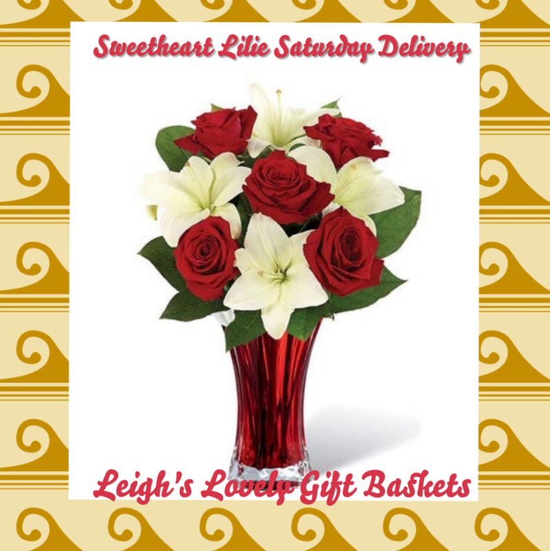 Sweetheart Lilie Saturday Delivery

Send your love an exquisite white lily and red rose flower arrangement this year! This bouquet is a play on the classic all red rose bouquet. By adding white lilies, the arrangement because stunning. Delivered in a keepsake red vase with a card message written by you, she will melt with your show of love.

Includes:
• Red Roses
• White Lilies
• Keepsake Red Vase
Special Saturday Delivery $22.95

Sorry No Saturday shipping to hospitals and funeral homes

Personalized Card Message is included. Freshness Guaranteed. Special Saturday Delivery $22.95 Ships by UPS in a box straight from our Flower Farms. Sorry No Saturday shipping to hospitals and funeral homes
VASE MAY VARY