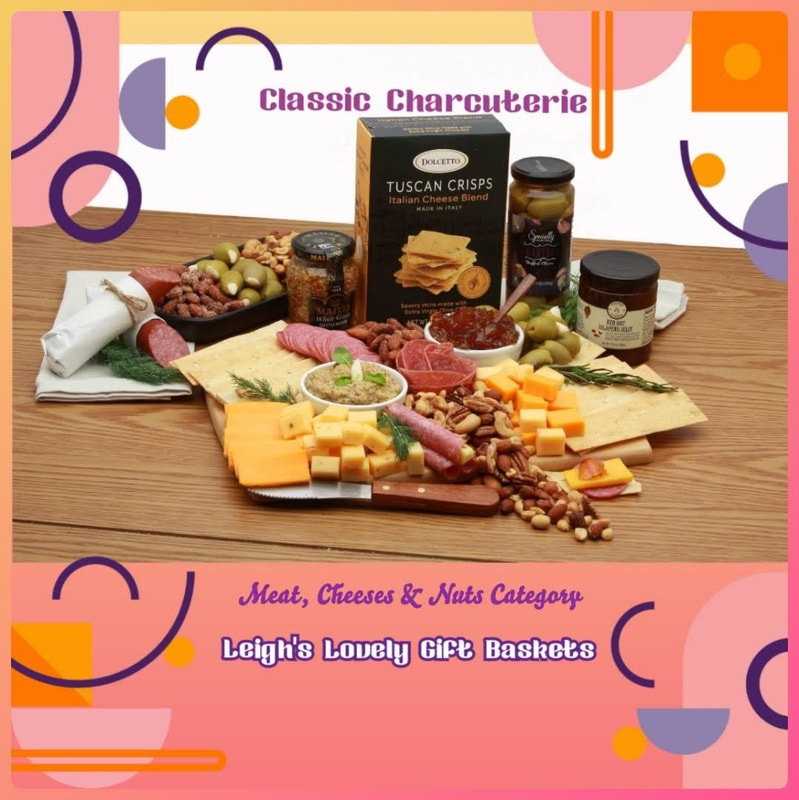 Wood cutting board includes 
Almonds,Mixed nuts,
Garlic salami, 
Tomato basil salami,
Pepper cheese,
Smokey cheddar cheese,
Colossus garlic filled olives,
Flatbread three cheese Italian Crisps,
Red Hot Jalapeno Jelly, and 
Old Style whole grained mustard 