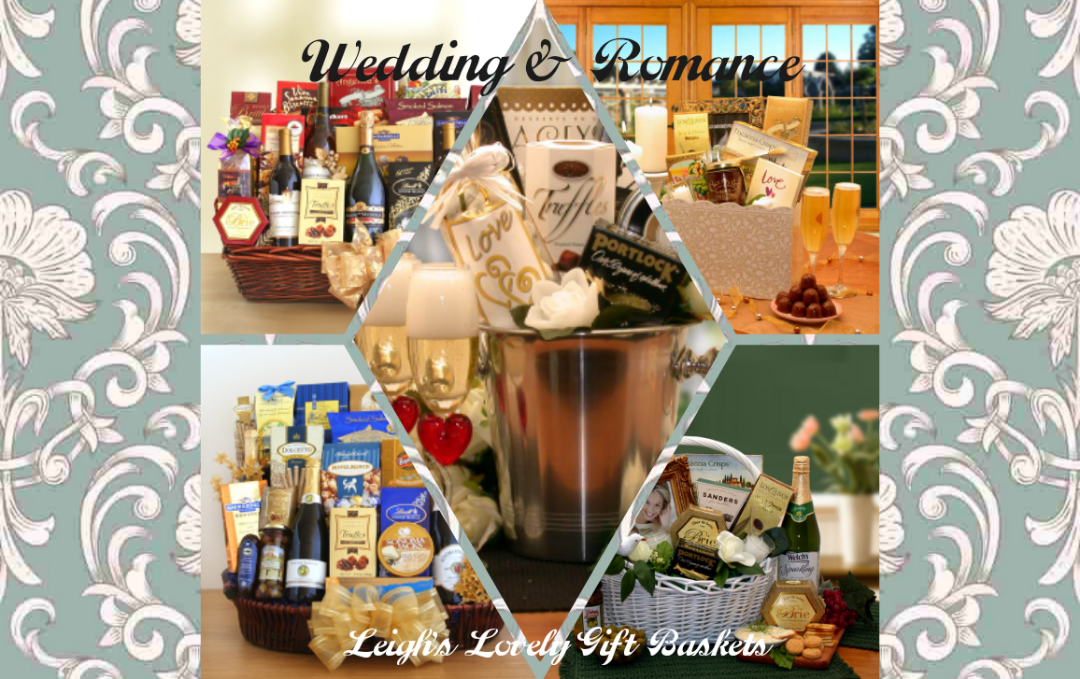 Wedding and Romance category collage features all of the wine gifts with chocolate located under the Wedding & Romance Gifts category. These gifts are perfect for weddings, anniversaries or romantic date nights. 
Click here to connect to Leigh's online gift boutique! Select Gift Baskets from the Shop Menu
Select All Gift Basket Gift Ideas
​Select 
​  Wedding & Romance category 