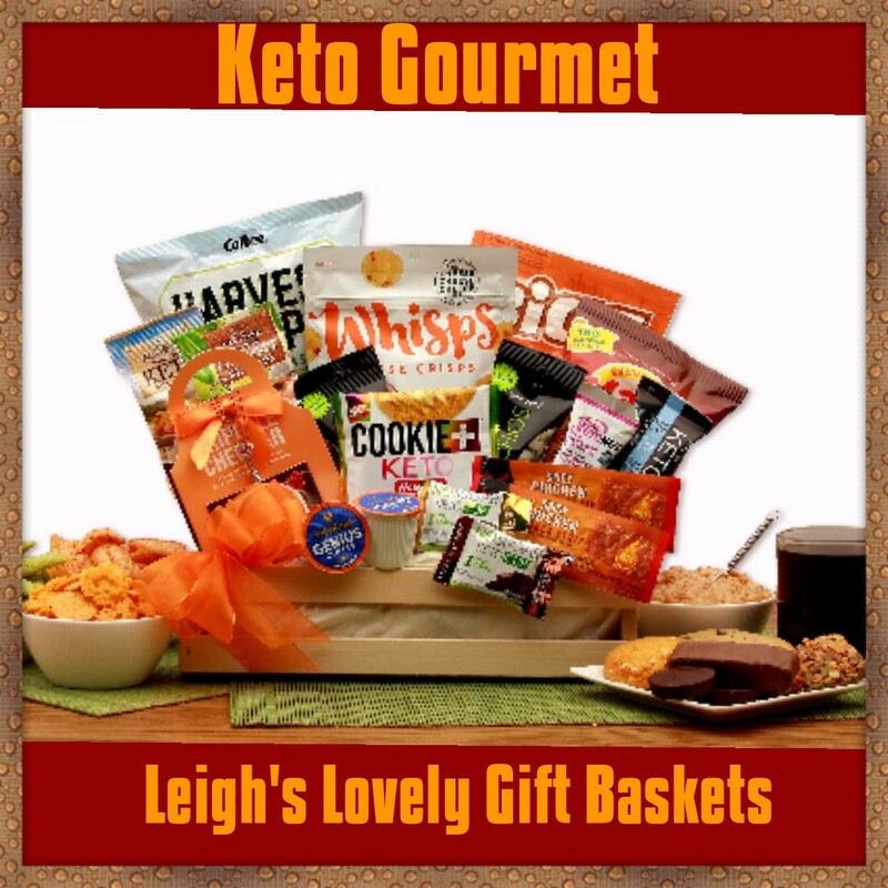 Twelve inch pine crate is filled with a medley of delicious Keto Friendly snack items. Includes 
Keto Snack Mix,
Macs Red Hot Pork Skins, Keto Mountain Trail Mix,
Harvest Snaps,
Real Ketones Bar,
Cheddar Whisps,
Keto Granola Bar,
Biggs Pumpkin Seeds,
Chipotle Cheddar Dip Mix,
2 Keto Genius Coffee Pods,
2 Spicy Chicken protein bars,
2 Wonderful Pistachios, and a
Keto Cookie white chocolate macadamia 