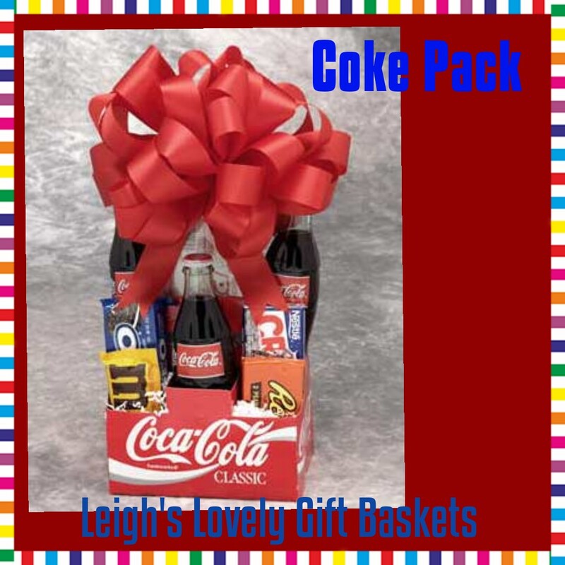 Nostalgic Coke gift pack is filled with  Classic Cokes, classic candy bars ,Oreo Cookies, Microwave Popcorn, and Wrigley's Gum. Topped with a bright red bow for a great presentation for any occasion! 