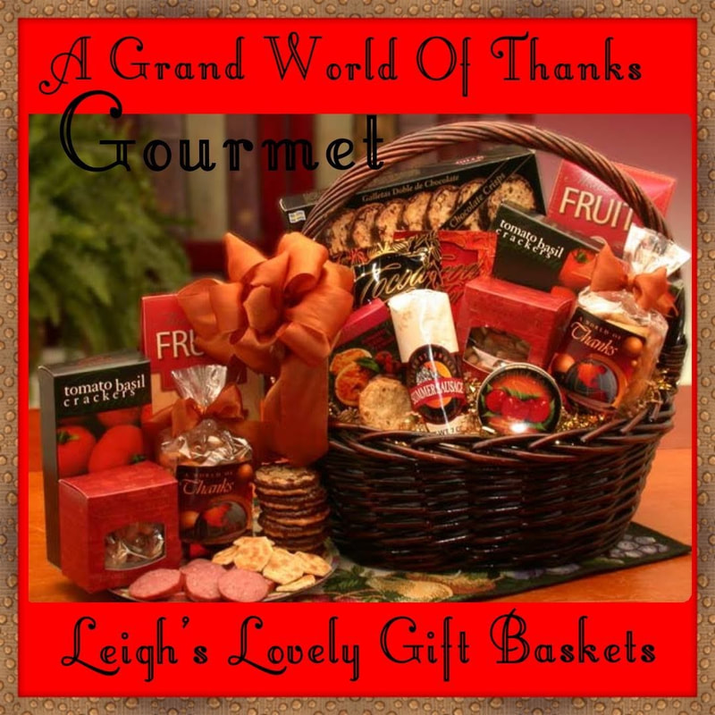 Elegant dark stained, woven basket with handle measures 14 inches and holds a delectable variety of snacks! Includes Tomato Basil Crackers,
Simply Grand Honey Roasted Nuts,
Creamy Roasted Garlic Cheese Spread,
A World Of Thanks Theme Bag with Specialty Snack Mix,
Fruit and Nuts Snack Mix,
Petite Fruit Candies,
Dolcetto Cream Filled Pastry Cookies,
Chocolate Supreme Cocoa and Cappuccino, and 
Summer Sausage