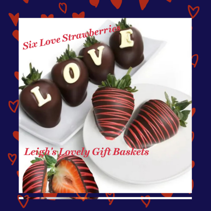 Six Love Strawberries

Chocolate Covered Strawberries are the quintessential gourmet Valentine's Day gift and these are the ULTIMATE Chocolate Covered Strawberries. Six fresh and juicy strawberries are hand dipped in Belgian Chocolate and decorated with the letters L-O-V-E making it a beautiful and romantic gift.

Includes:
• Six Strawberries
• Chocolate 'Love' Message
• Dipped in Belgian Chocolate
• Delivered in Gift Box

Ships From NJ Overnight $18.95