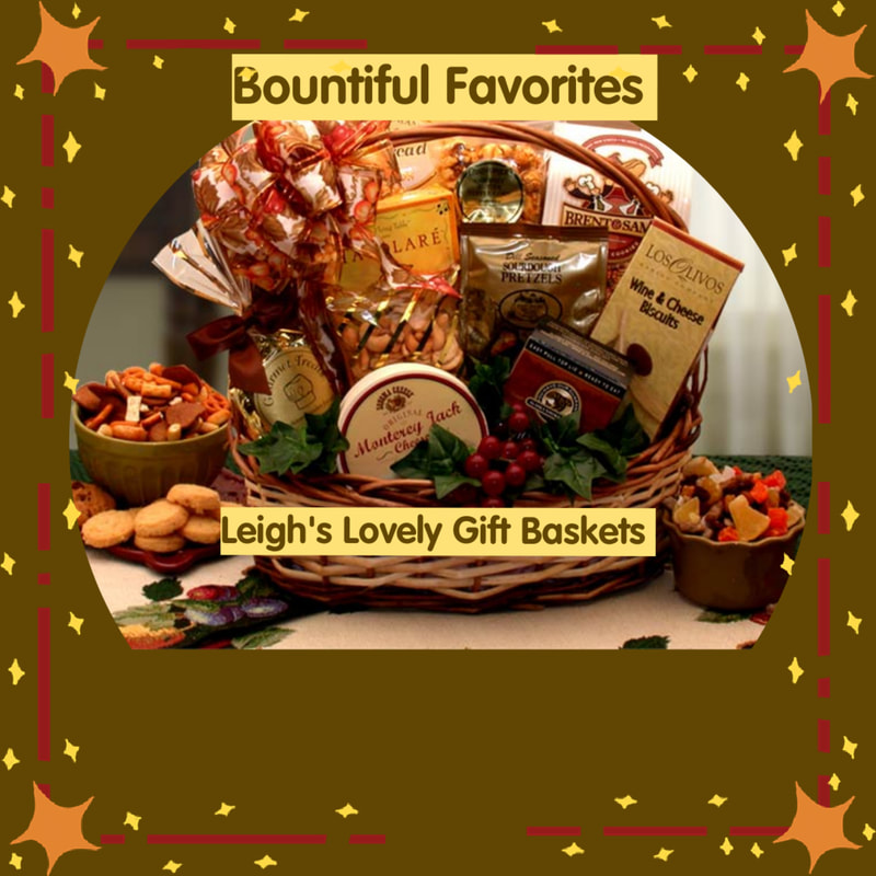 Bountiful Favorites
Large, hand woven, two toned natural willlow basket with central handle holds an  abundance of sweet and savory snacks that's perfect for any gathering, housewarming, wedding or client gift.  Includes Tavolare sweet-n-salty snack mix Monterey Jack cheese spread, Los Olivos Wine and Cheese Biscuits, Parmesan flatbread crisp crackers, deluxe mixed nuts Dill seasoned pretzel nuggets, chocolates and mu

The Bountiful Favorites Gourmet Gift Basket includes: Tavolare sweet-n-salty snack mix, Monterey Jack cheese spread, Los Olivos Wine and Cheese Biscuits, Parmesan flatbread crisp crackers, deluxe mixed nuts, Dill seasoned pretzel nuggets, butter toffee caramel corn, caramel milk chocolate nut clusters, Werthers special old fashioned toffee candies,  and Lobster spread,  Click here to connect to Leigh's online gift boutique. Select Gift Baskets from Shop Menu
Select New Gift Arrivals By Occasion 
Select Gourmet Chocolate & Fruit Gifts 