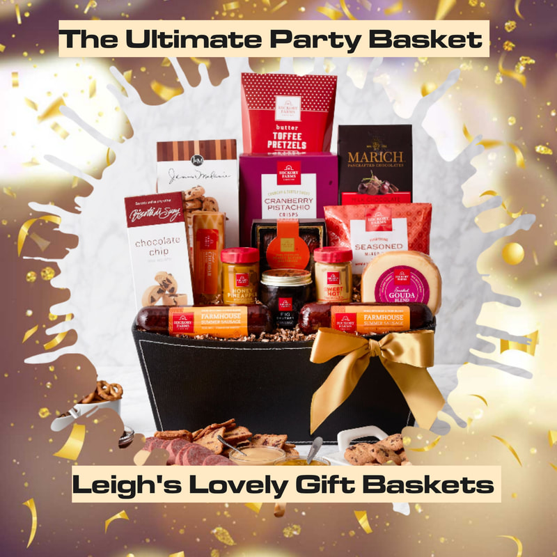 The Ultimate Party Basket


The snack lovers in your life will delight in this big party in a basket. Nosh on sausage, cheese, and two mustards all stacked up on delicious crisps. Chutney and nuts add a nice balance of salty, savory, and sweetness. And for the sweeter snackers, this basket also comes with a tasty selection of chocolates and treats. Crank up the party music, put out these snacks, and party on!

Contents: (1) 2.5 oz Chocolate Chip Cookies, (1) 1.5 oz Cranberry Pistachio Crisps, (1) 2 oz Butter Toffee Pretzels, (1) 4 oz Smoked Cheddar Blend, (1) 3.5 oz Everything Seasoned Mixed Nuts, (1) 4.25 oz Marich Chocolate Covered Cherries, (1) 2 oz Dark Chocolate Peanut Butter Meltaways, (1) 2.25 oz Sweet Hot Mustard, (1) 2.5 oz Honey Pineapple Mustard, (1) 5.5 oz Fig Chutney, (2) 10 oz Farmhouse Summer Sausage, (1) 1.75 oz Biscotti di Suzy Chocolate Chip Biscotti, (1) 6 oz Smoked Gouda Blend. 
Click on this photo to connect to Leigh's online gift boutique. Select Gift Baskets from Shop Menu
Select New Gift Arrivals By Occasion 
Select Gourmet Chocolate & Fruit Gifts 
