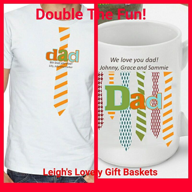 Coordinating gifts for Dad!  Tie themed Customized Dad T shirt and matching Dad mug 