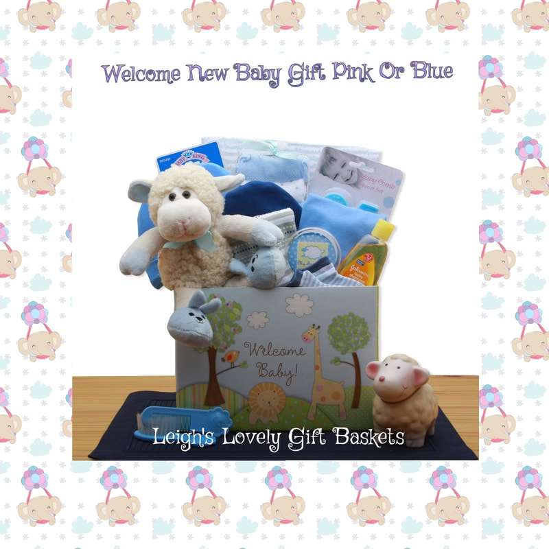 Welcoming animal themed gift box holds a plush lamb with bunny booties, ceramic lamb piggy bank, Baby's first tooth and Curl keepsake box, baby brush and comb set, baby manicure set, receiving blanket, set of 4 baby washcloths, two 100% cotton baby beanie's, baby bodysuits, and baby bootie sets.