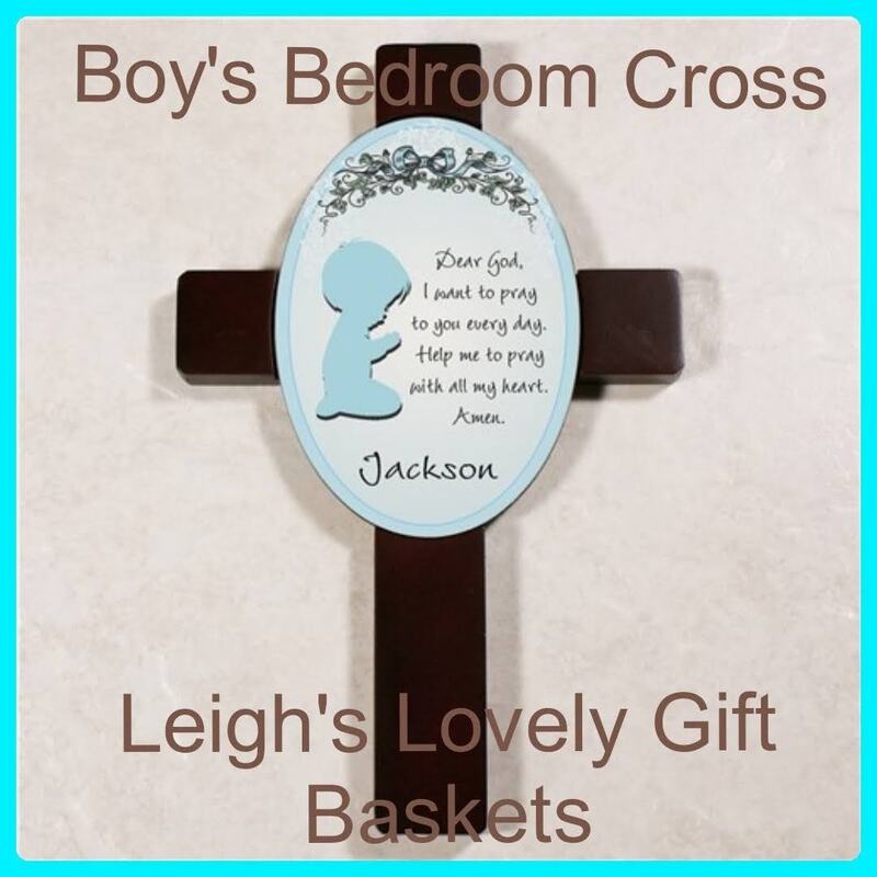 Give the new baby boy a keepsake prayer cross for room . Personalize with child's first name.  Measures 11 " x 7"