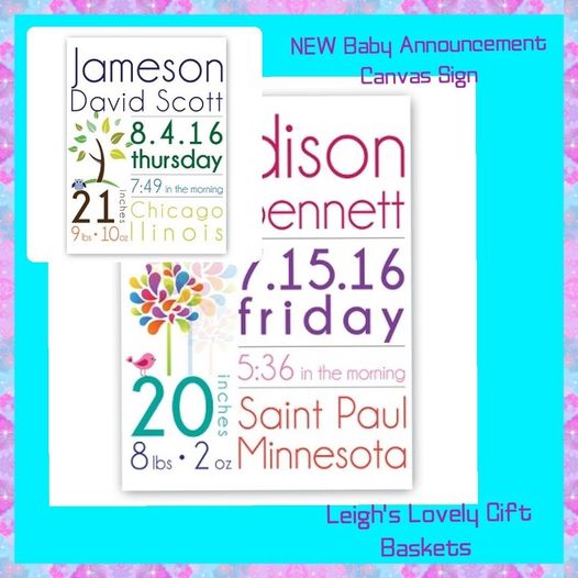 Announce baby's birth and create personalized decor! Colorful canvas measures 18 x 24 inches and is available for boy or girl. 