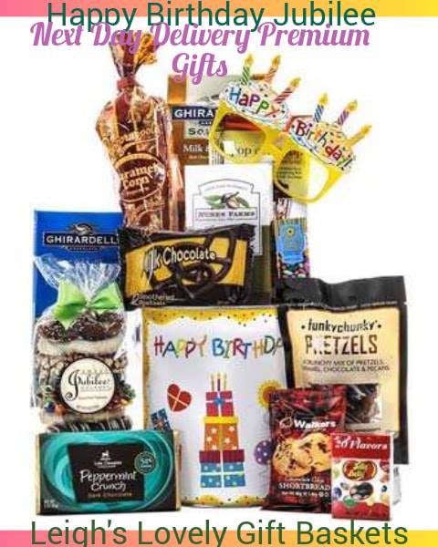 Brightly colored birthday tin with classic snacking treats of chocolate, cookies, popcorn and more! 