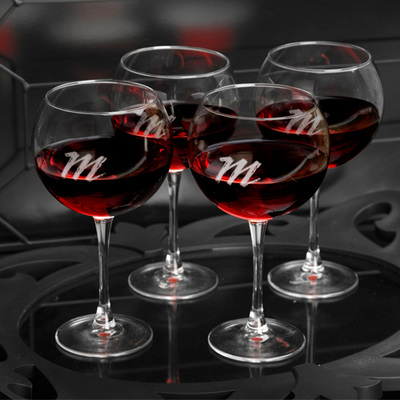 Red Wine Glasses with single letter engraving