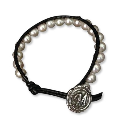 Chic Sweet and Elegant - Fresh Water Pearl $59.99  Leather Band Bracelet with fresh water pearls and 
a FREE Sterling Silver Initial Button Closure
