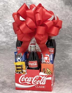 Nostalgic Coke gift pack is filled with  Classic Cokes, classic candy bars ,Oreo Cookies, Microwave Popcorn, and Wrigley's Gum.
