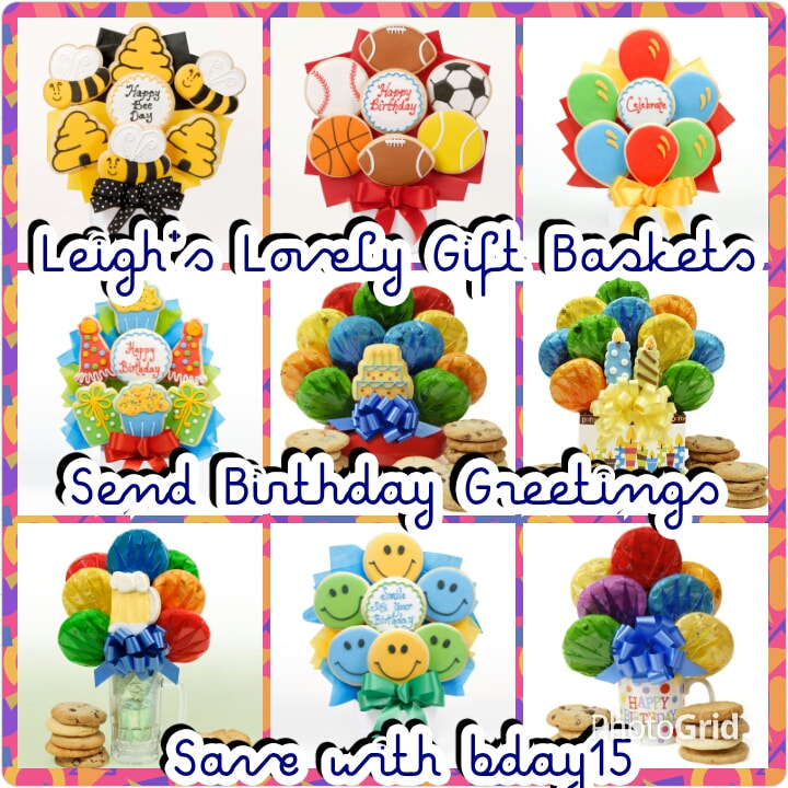Birthday Cookie Bouquets for children and adults. Save 15% at Check Out when you add Promo Code bday15