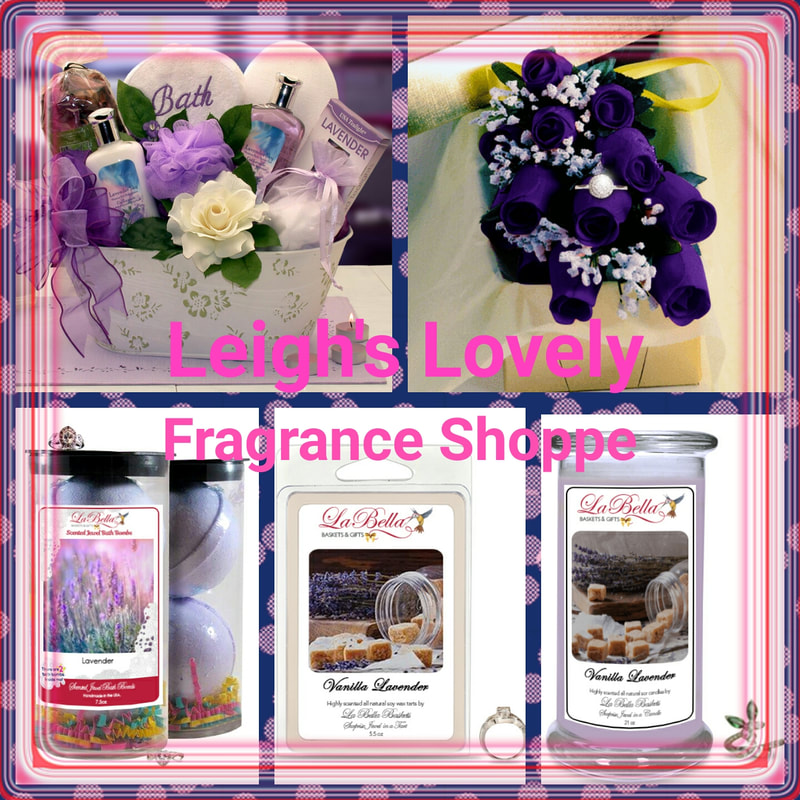 Visit Leigh's Lovely Fragrance Shoppe Page for scented candles, bath bombs and spa baskets