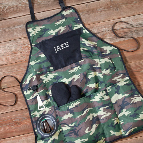 Camouflage apron with an oven mitt,
Retractable bottle opener & Bottle holder