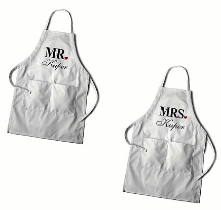 White Couples Aprons with Mr. & Mrs. $54.99 
