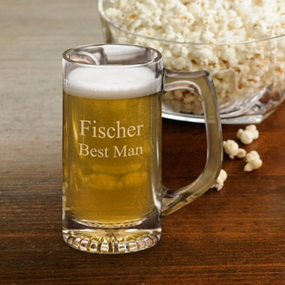 Personalized Glass Beer Mugs for the Groomsmen!  Located under Groomsmen/ Ring Bearer Gifts