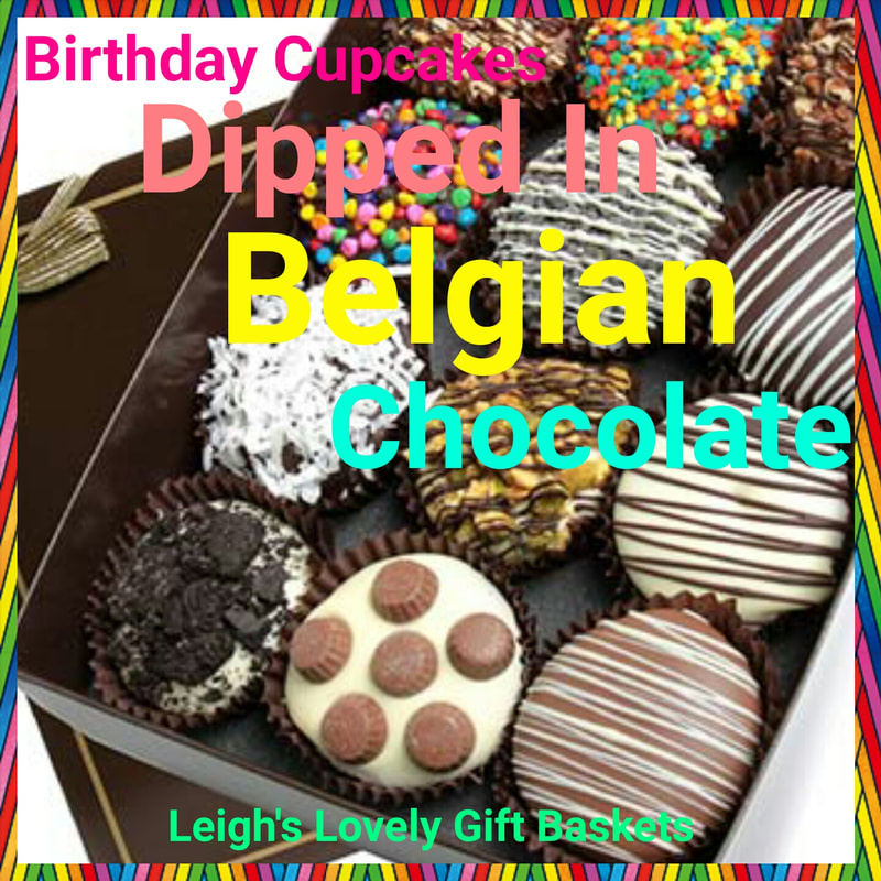  Twelve cupcakes are dipped in Belgian Chocolate and decorated with edible decorations: colorful sprinkles, drizzle or confetti frosting. A delicious and thoughtful birthday present for any chocolate lover! Next Day Delivery Service is available 