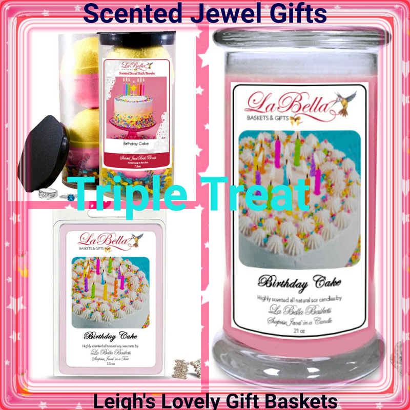Birthday Cake Scented 21 oz candle , tart melt and bath bomb with surprise jewelry item! 