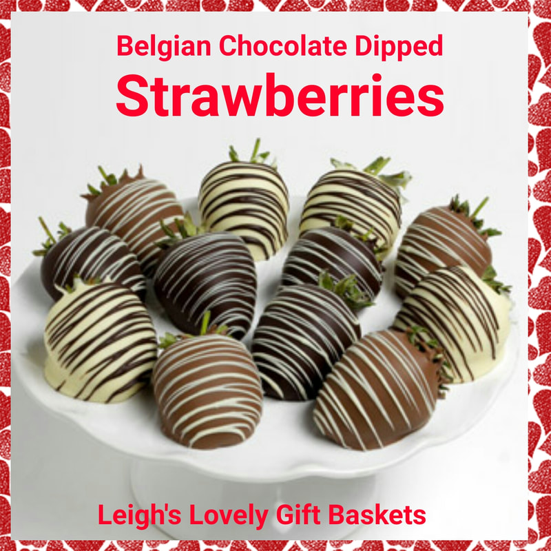 Twelve luscious strawberries  of chocolate and strawberries are hand-dipped in Belgian dark, white and milk chocolates and artfully decorated with contrasting chocolate drizzles. Next Day Delivery Service Available 
Click here to connect to Leigh's online gift boutique. Select Chocolate Covered Treats from the Shop Menu.