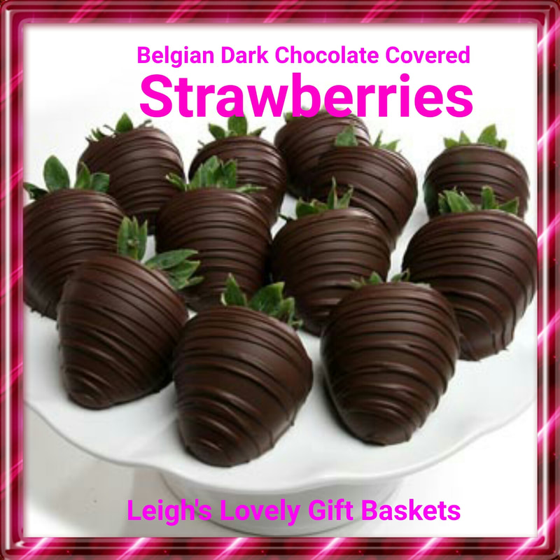  Twelve fresh strawberries are hand-dipped in dark Belgian chocolate  and artfully decorated with dark chocolate drizzles. Next Day Delivery Service is available.
Click here to connect to Leigh's online gift boutique. Select Chocolate Covered Treats from the Shop Menu.
