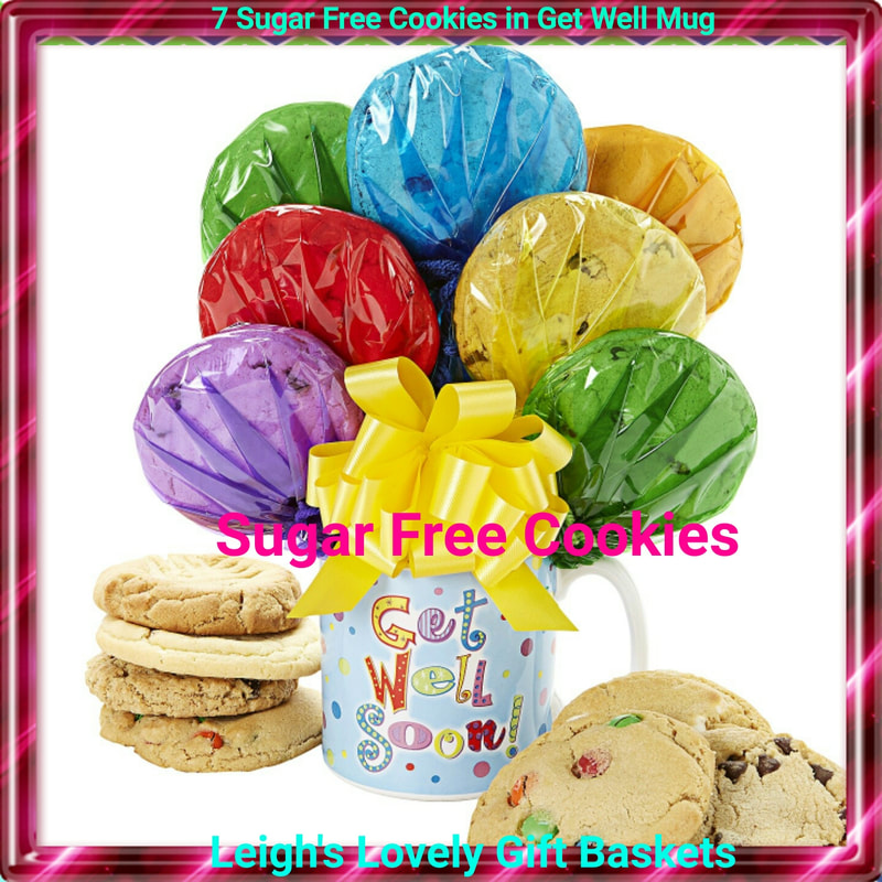 7 Sugar Free Cookies in Get Well Mug  

Seven scrumptious Sugar Free gourmet chocolate chip cookies fill this mug with delicious get well wishes. Once the cookies have been enjoyed, the mug is perfect for chicken soup! 