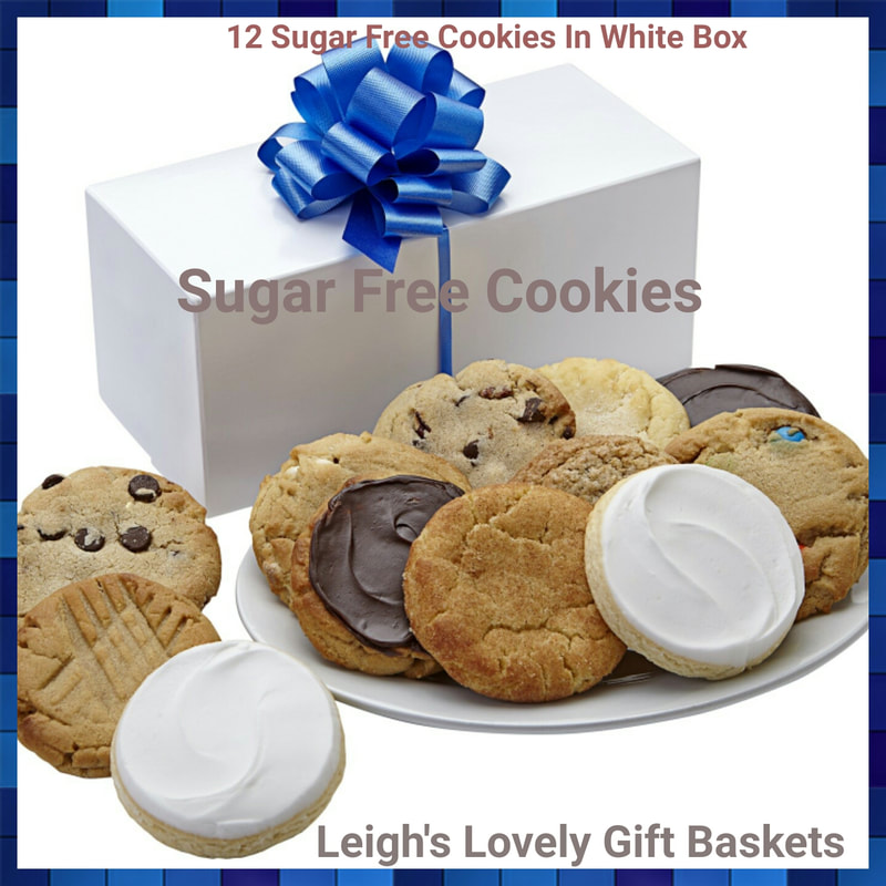 12 Sugar Free Cookies in Classic White Box  Scrumptious dozen of Sugar Free chocolate chip cookies is sure to please for any occasion!  