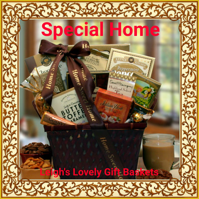 Special Home Housewarming Gift Basket $69.99  Dark brown woven basket with dark brown printed ribbon