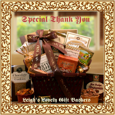 Classic brown wood chip basket with brown sash and bow. A savory assortment of snacks to thank clients, associates, family or friends. 