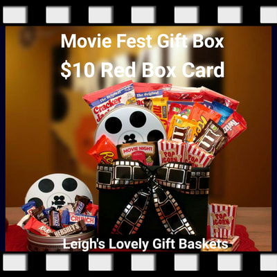 Movie reel themed gift box is filled with theatre favorites and includes a Red Box Gift Card. 