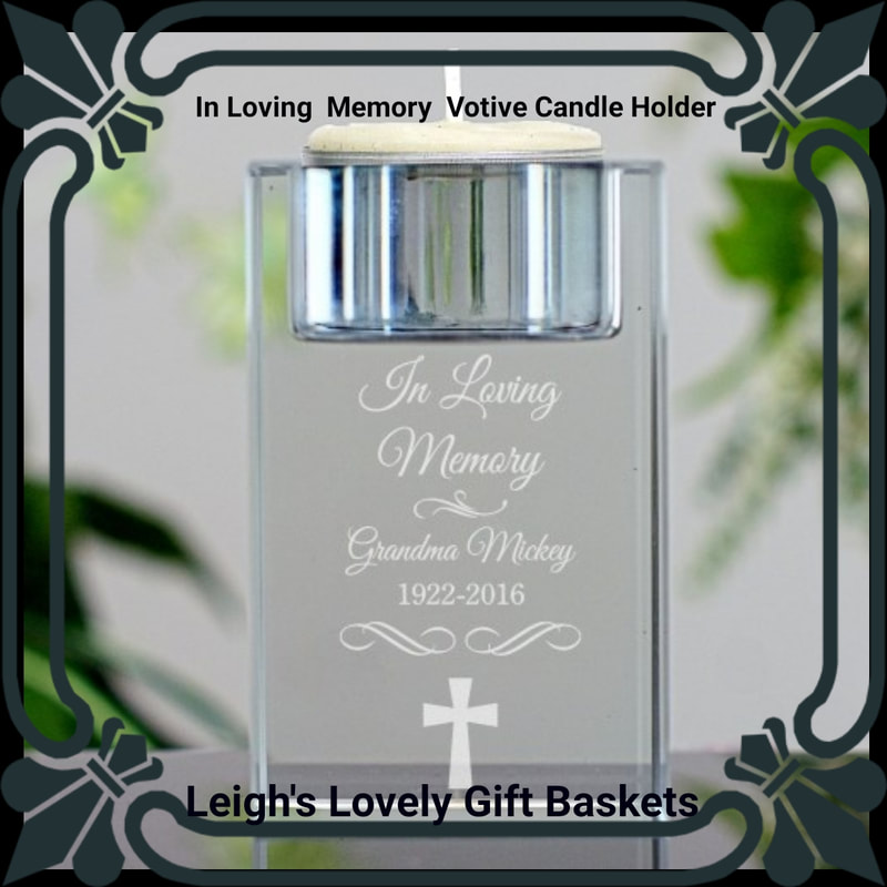 In Loving Memory Votive Candle Holder

Engraved In Loving Memory Votive Candle holds a standard votive candle. (not included)
Measures 3"H x 2"W. Personalize with first and last name, birth year and year of death. 
