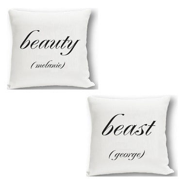 Couples Throw Pillow Set in Beauty and The Beast design