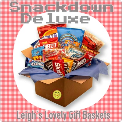 Snackdown Deluxe Snack Care Package 
Serious snacking supplies are contained within this carton!  A mix of classic snack items, cookies and candies they'll love to receive! 