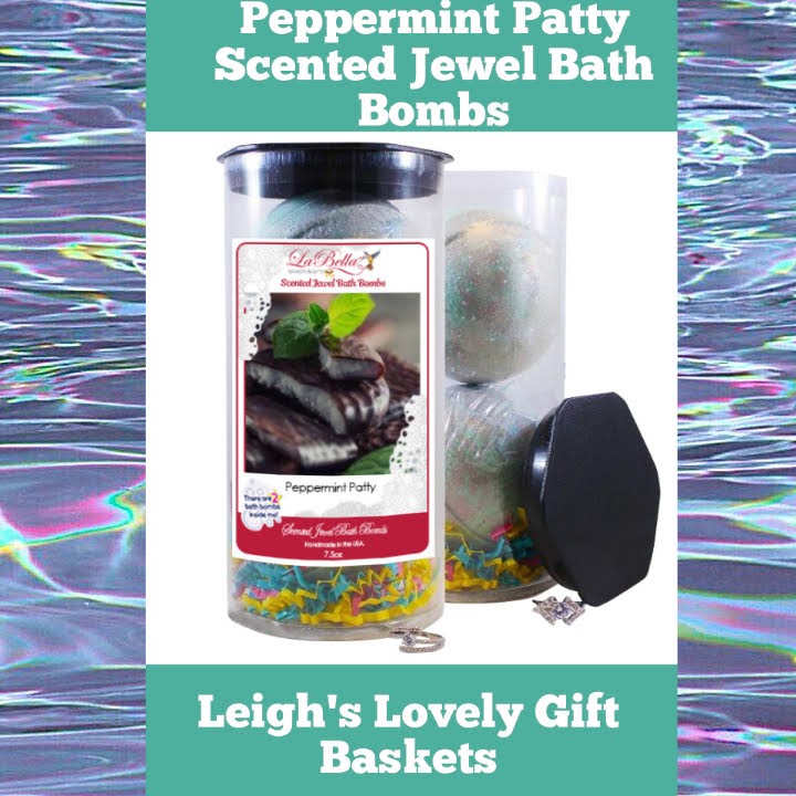 Chocolate lovers can pamper themselves in a delightful bath with the scents of chocolate and peppermint. Two bath bombs and two surprise jewelry items included in each canister! 
Click here to connect to Leigh's online gift boutique. Select Candles & Accessories from the Shop Menu
Select Scented Jewel Bath Bombs
