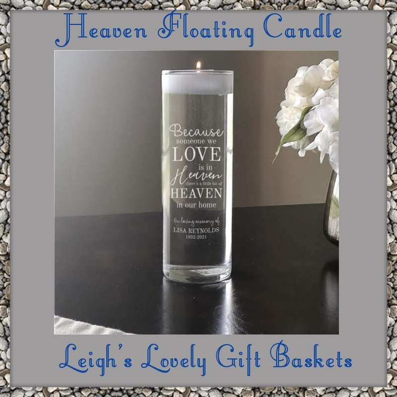 Heaven Floating Candle
Heaven In Our Home Engraved Glass Votive Candle Holder measures
10" Height x 3.4" Diameter
Glass Cylinder
Round white floating votive candle will burn for approximately 10 hours
The cylinder can be filled with water only or with water and colored stones, marbles, flower petals, or other decorative items for added décor
Hand Wash